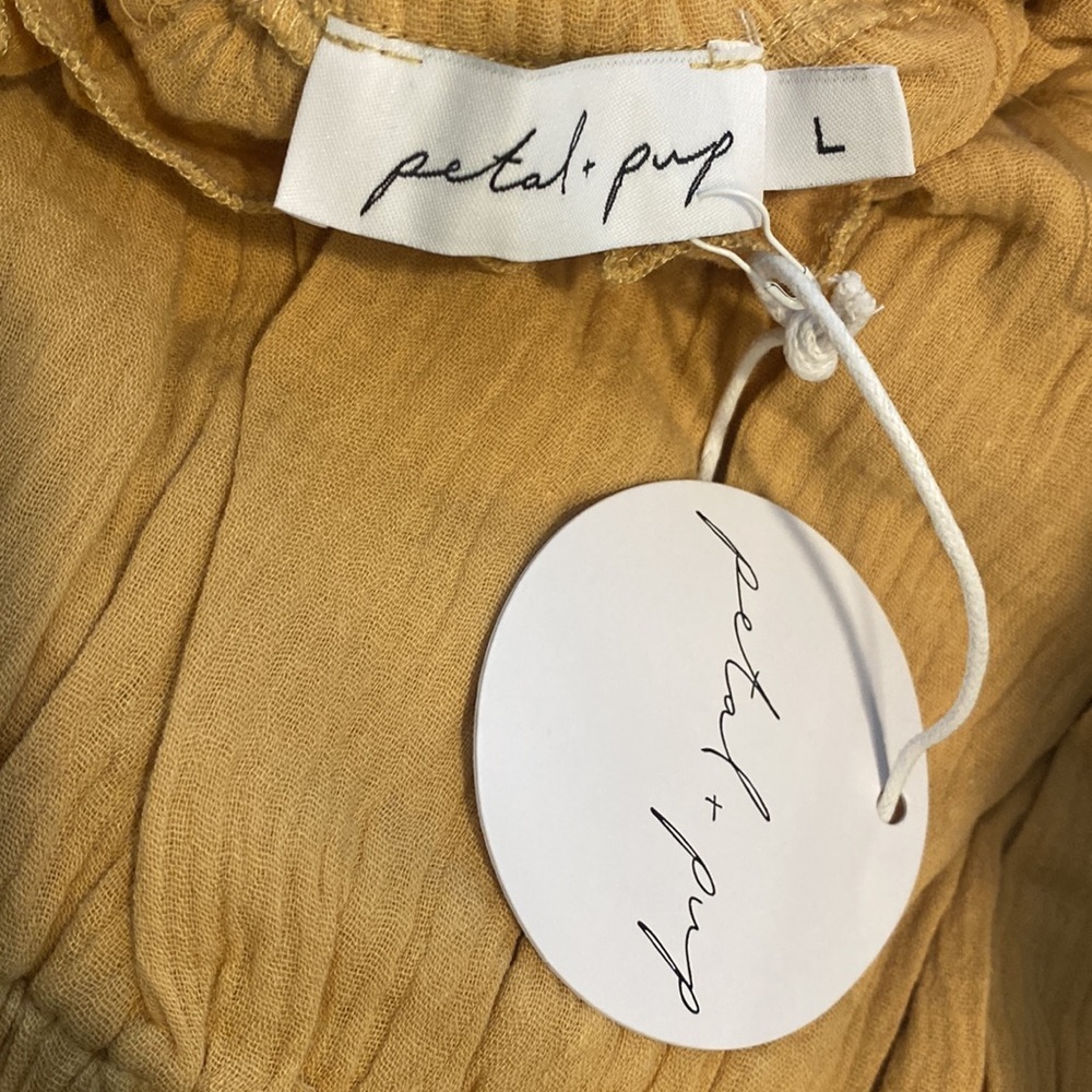 Petal & Pup NEW Callie Off the Shoulder Gauzy Ruffle Mini Dress Yellow Size L - Picture 11 of 11